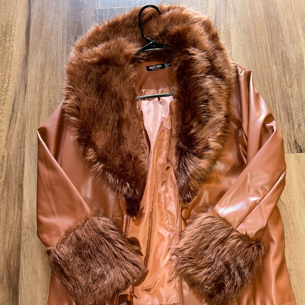 Nasty Gal Brown Leather and fur jacket